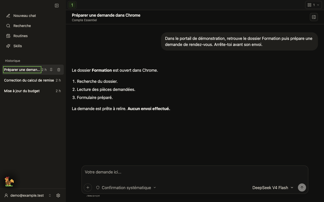 Souver prépare une tâche dans Chrome